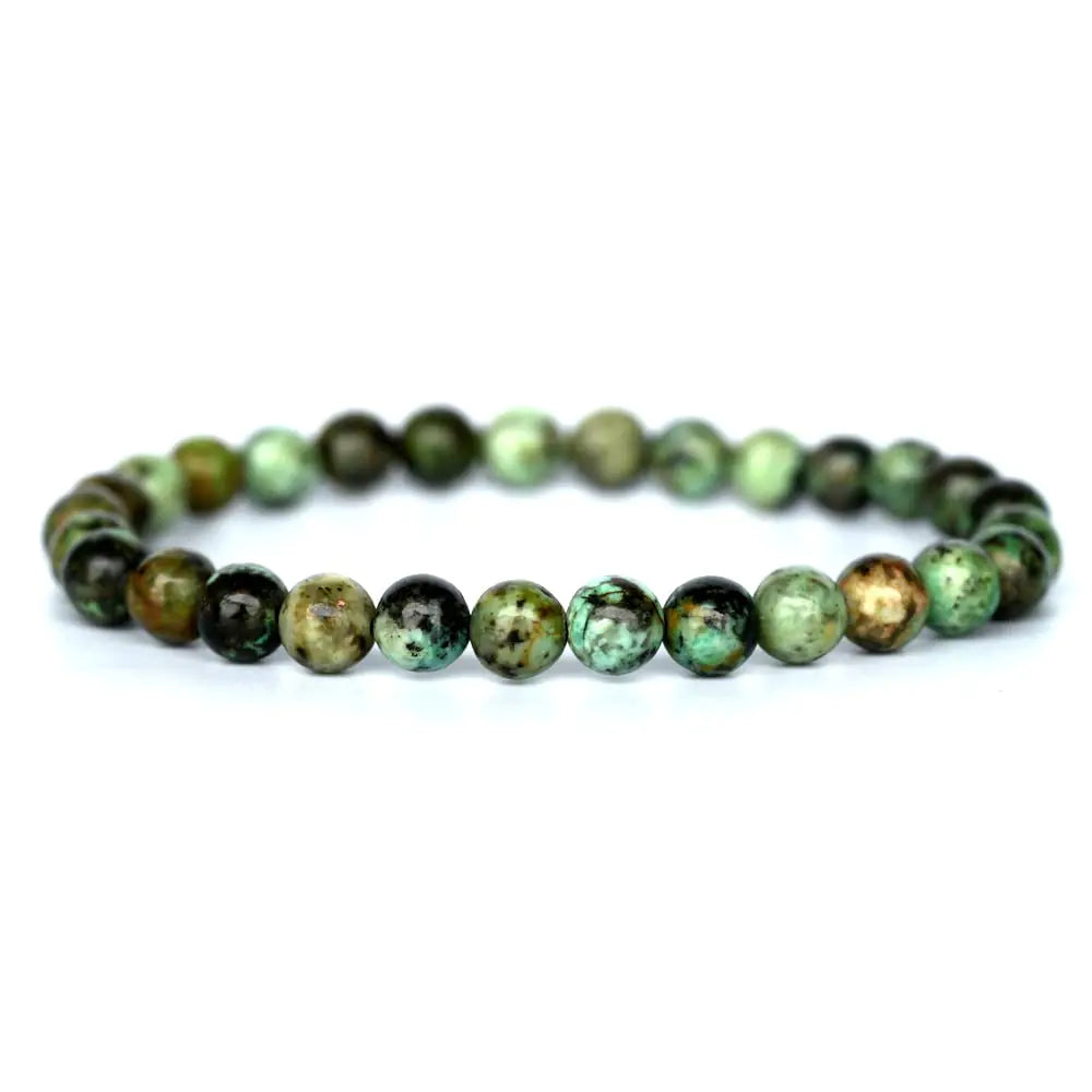 Angelstones Natural African Turquoise Gemstone 6mm Round Beads Stretch Bracelet 7" Unisex