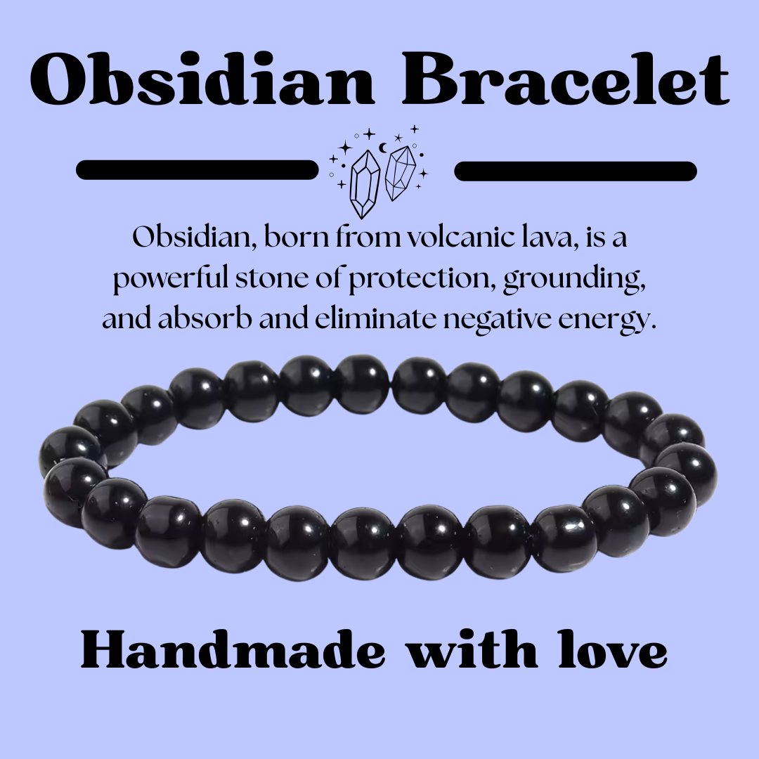 BOMAIL Obsidian Crystal Bracelet – 8mm Natural Stone Beaded Bracelet for Men & Women | Healing Gemstone Stretch Bracelet for Yoga, Meditation & Energy Balance