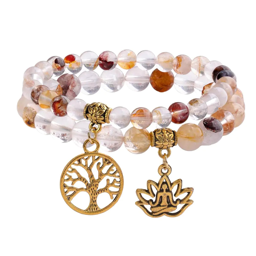 KSQS Healing Stone Bracelets for Women Natural Semi Precious Gemstone Beads Yoga Chakra Bracelet Tree of Life Lotus Stretch Bracelets for Anxiety and Stress(#20)