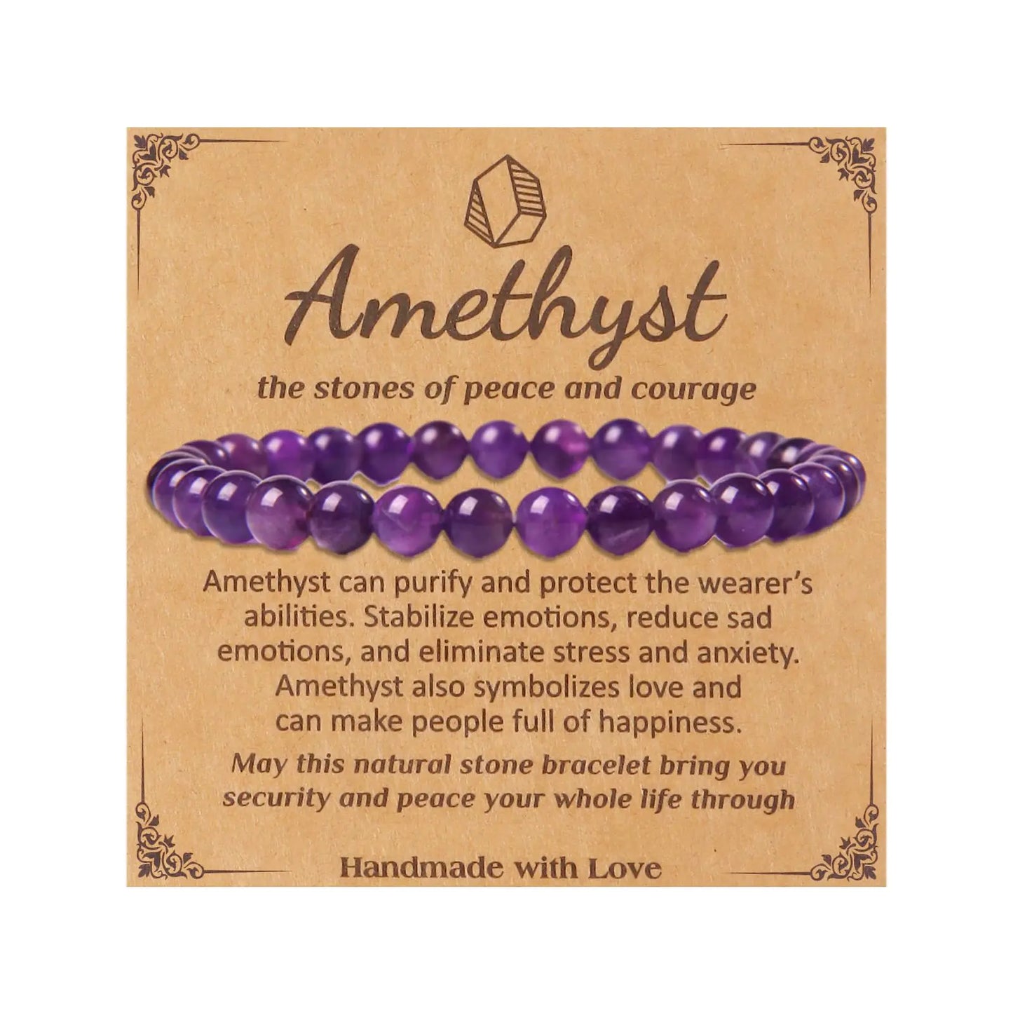SONNYX Natural Stone Crystal Bracelet for Women Men - 6MM Semi-Precious Gemstone Beaded Bracelet Stretch Beads Bracelet Yoga Bracelets Jewelry Gifts(Amethyst)