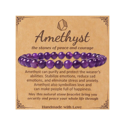 SONNYX Natural Stone Crystal Bracelet for Women Men - 6MM Semi-Precious Gemstone Beaded Bracelet Stretch Beads Bracelet Yoga Bracelets Jewelry Gifts(Amethyst)